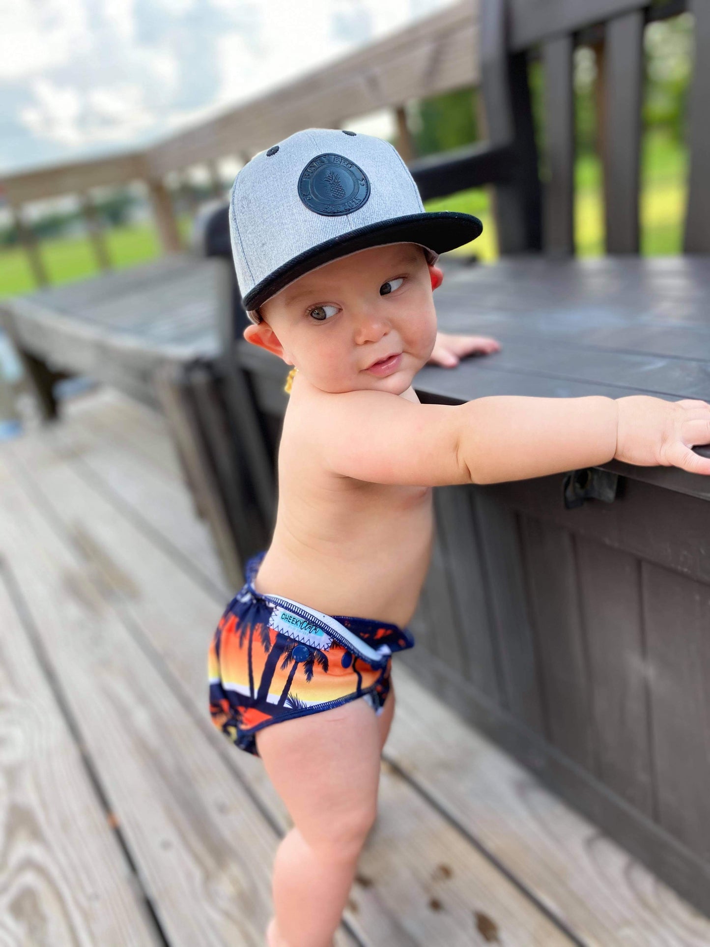 Cheeky Cloth One Size Reusable Swim Diaper "Sunset Palms"
