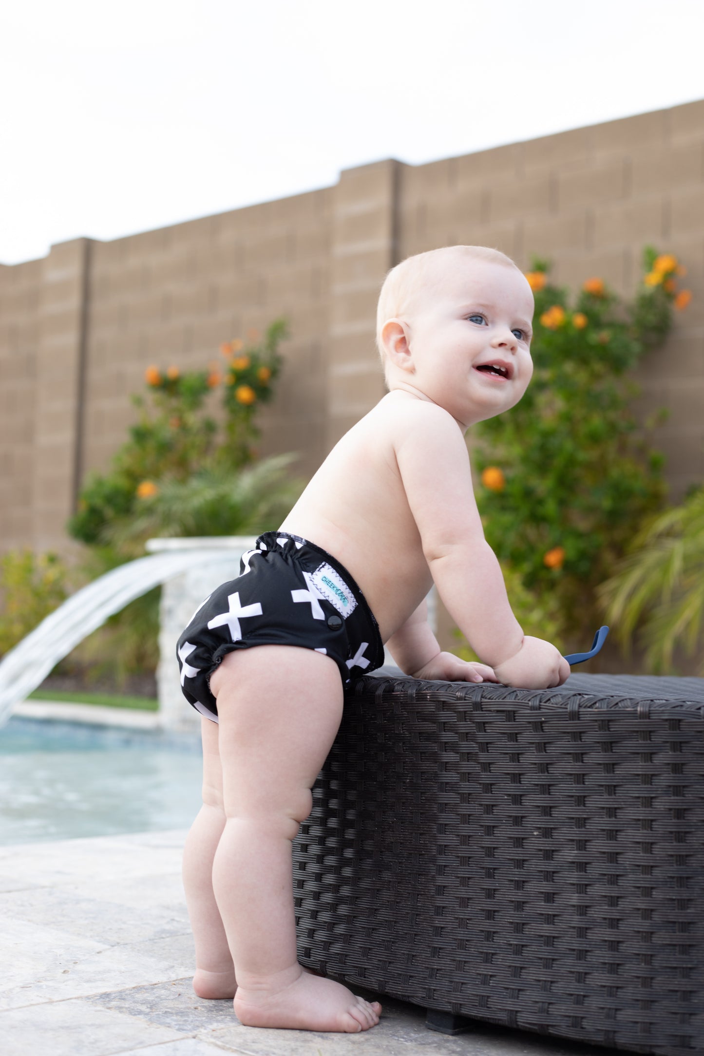 Cheeky Cloth One Size Reusable Swim Diaper "Black with white x"